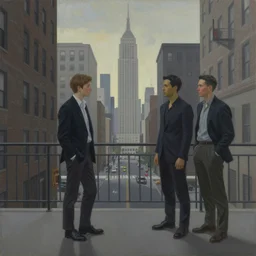 a gorgeous, fantastic, new york by michael kidd, escher, victo ngai, ( thomas kincade ), trending on artstation, artgerm, acrylic on canvas, muted colors