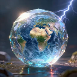 a magical and exquisite fantasy illustration of an intricate and faceted crystal ball with a world inside of it + in water + prism + god rays + dramatic lightning + backlit + specular highlights + ambient occlusion + global illumination + bump map + reflective + caustics + refractive + unreal engine 5 + DOF + sharp focus, digital artwork by Peter Mohrbacher + Ash Thorp + Greg Rutkowski