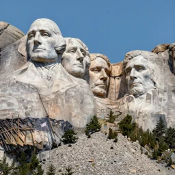 painting of mount rushmore but with alan watts, epictetus and henry david thoreau, 3d render senior artist, photorealistic, textured, featured on artstation