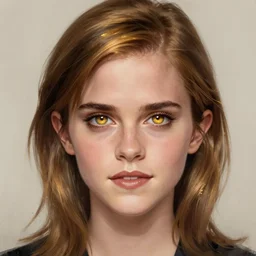 Emma Watson portrait, digital painting, Asian face, cinematic lighting, golden and glowing eyes, hyper-detailed, symmetrical, beautiful, trending on artstation, elegant, sharp focus