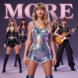 character sheet of Taylor swift as a member of the band KDA in the music video More, 3d render, octane render, 4K, volumetric, trending on art station