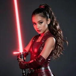Photo of Sith Ariana Grande with a red light saber, Star Wars concept art, trending on artstation, dramatic lighting, photo-realistic