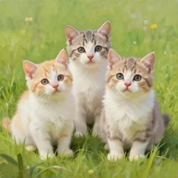 beautiful digital realistic painting of cute kittens sitting in the grass painted by Alexander Jansson, colorful,4k unreal engine, Trending on artstation