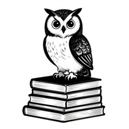 owl perched on top of a stack of books, art by james o barr, black ink, black and white, vector, vector art