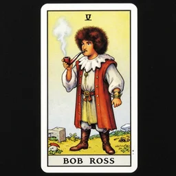 an ultra detailed tarot card of bob ross smoking a pipe and dressed as a fantasy bard, d & d, epic fantasy, concept art by alphonse mucha and greg rutkowski, octane render, 8 k, detailed face