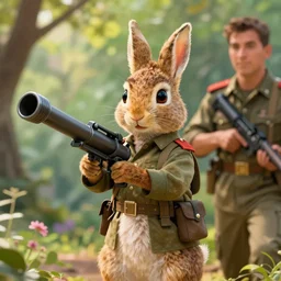 peter rabbit as a soldier holding a bazooka, digital art by eugene de blaas and ross tran, vibrant color scheme, highly detailed, in the style of romanticism, cinematic, artstation, greg rutkowski