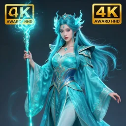 beautiful elemental electric witch with ornate cyan robes and staff, highly detailed, 4 k, hdr, smooth, sharp focus, high resolution, award - winning photo, artgerm, photorealistic