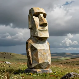 cubist moai statue geometric cutout digital illustration cartoon colorful beeple, by thomas kinkade clean