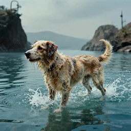 dog made of water, film still from the movie directed by denis villeneuve and david cronenberg with art direction by h. r. giger and salvador dali, wide lens