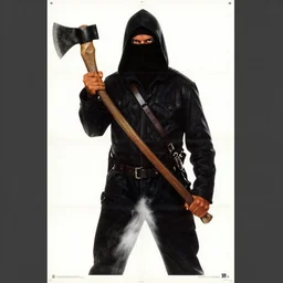 “ a classic 1 9 8 0 s horror movie poster of an executioner holding a big axe ”