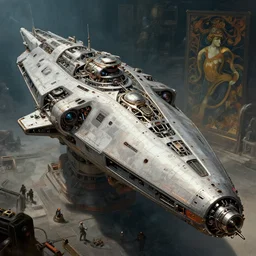 epic concept illustration, highly detailed, intricate mechanical design, hard science concept art, star fleet nautilus ship being prepared for launch, by greg rutkowski and alphonse mucha. uhd, cinematic lighting, amazing depth, cinematography by 2 0 1 7