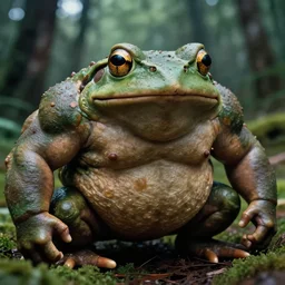 macro medium shot, rugged anthropomorphic muscular!!!!!!!! oversized!!!!!! ( ( ( ( ( ( ( ( ( ( ( ( muscular frog ) ) ) ) ) ) ) ) ) ) ) ( ( ( ( ( ( barbarian hunter ) ) ) ) ) in deep forest, kodachrome film still