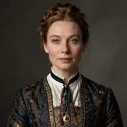 portrait en buste Ingrid Bergman in Georgian dress by Roberto Ferri, by Jeremy Lipking, Realism, abundant detail, muted tones, Regency-Era