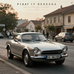 fiat 124 berlina in east European city. Film poster. Epic cinematic
