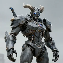 Techno-God is an ancient mechanical gray giant chaotic horned humanoid, digital art, 8k, hyperrealism, high detail, ray tracing, concept art, octane render, Paul Lehr style