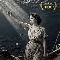 low quality 1920s photo of a 🧜‍♀️ on deep sea, damaged