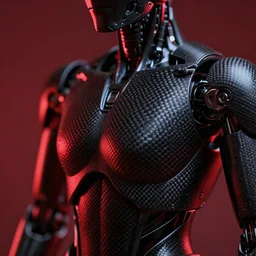 closeup shot of a carbon black cyborg, macro shot, dof, cinematic, volumetric lighting, studio shot, octane render, red light, 4 k