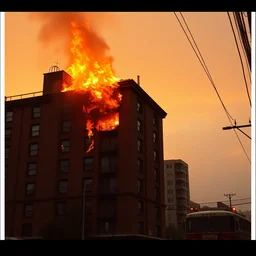 building on fire, golden hour, bad weather, ultrahd, ultra sharp, hyper detailed, 8 k, shot on 3 5 mm film camera, smooth sharp forcus, realism, tumblr aesthetic,