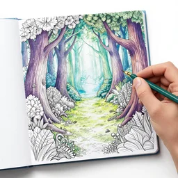 an adult coloring book of an enchanted forest