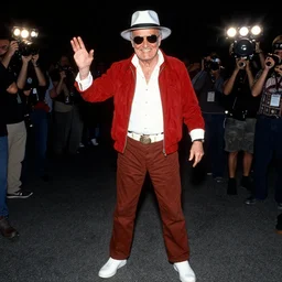 bob barker cosplaying as stan lee, dragoncon, flash photography, 3 5 mm, f / 2. 8, full length
