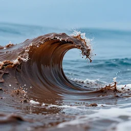 ocean sea wave made from chocolate, liquid brown dark splatter splash.