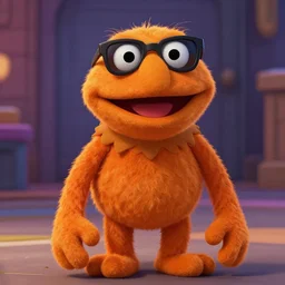 bip bippadotta in team fortress two, orange fuzzy muppet, screenshot, wearing sunglasses