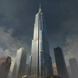 Tall skyscraper, masterpiece digital painting by Greg Rutkowski, Alex Grey, artstation, 4k wallpaper