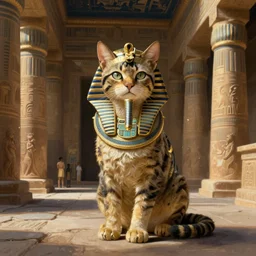 digital painting of an egyptian emperor cat in an egyptian temple by louis wain