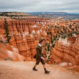 DSLR photograph of the pied piper, walking through a demonic surrealist Bryce 3d landscape, imaged by Larry Elmore Kerlaft, photo realistic