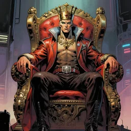 « beautiful comic style painting of cyberpunk king on the throne by greg rutkowski, very detailed »