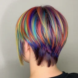 a psychedelic hair cut, short cut, close up, view from the back, photo