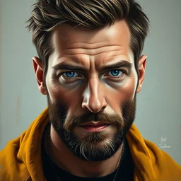 a portrait of ian bohen, a photorealistic painting by mandy jurgens, trending on artstation, photorealism, detailed painting, behance hd, hyper realism