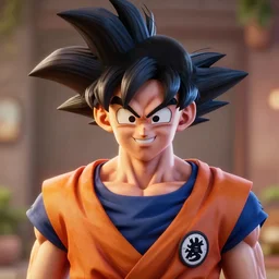 portrait of goku smiling. 3 d render, artstation, artgerm, hyper detailed, bokeh, shinkiro toshiaki mori
