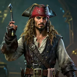amberd heard as a pirate, 3 d render, hyper realistic, detailed, portrait, ruan jia, by wlop, scifi, fanstasy, magic, the gathering, hyper detailed