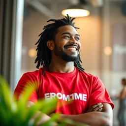 stock photo of that feeling of joining an awesome company wearing a red t - shirt