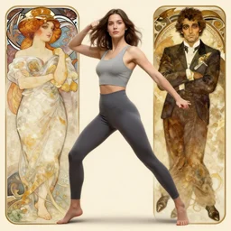 modern woman | hyperrealistic | action pose | digital painting | trending on artstation | clean | illustration | dressed | unreal engine 5 | 8 k resolution | by greg rutkowski alphonse mucha gustav klimt and mel ramos