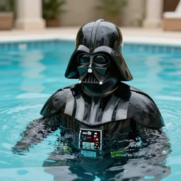 Darth Vader bathing in a swimming pool
