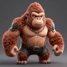 angry tough gorilla with tattoos, punk gorilla, interesting 3 d character concept by tiger hkn and gediminas pranckevicius, maplestory, game art, hyper detailed, character modeling, cartoon, cinematic, ray tracing, fur details, maya, c 4 d