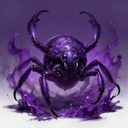 splash art for a league of legends character who is a monster from the void, the monster has 4 legs, is inspired by a beetle, is purple, and makes enemies hallucinate by chengwei pan