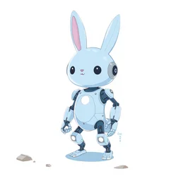 artstation, by hayao myazaki, concept art, digital art, light blue, 2 - dimensional, 2 d, a rabbit robot