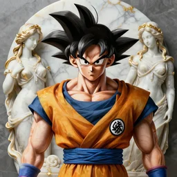 artistic render of son goku, art by alessio albi 8 k ultra realistic, marble, gold, heart, women, classical art, texture, trending on artstation, 4 k, hyperrealistic, focused, extreme details, unreal engine 5, masterpiece