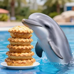vacation photo of a porpoise poising a stack of pies on the end of her nose at sea world