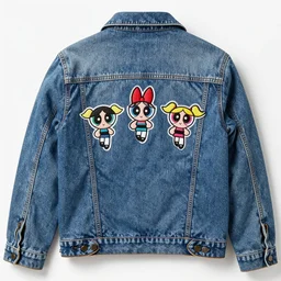 back patch of power puff girls on a jeans jacket. 8 0's