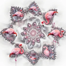highly detailed generative art, irregular mandelbrot fractals of flamingos, irregular warped polygons, reflective, motion blur, distortion 4 k hdr