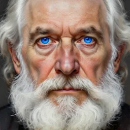 Old man, vivid sparkling blue eyes, bushy white beard, digital painting, lots of details, extremely detailed, 4k, intricate, brush strokes, Mark Arian, Artgerm, Bastien Lecouffe-Deharme