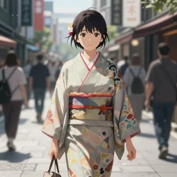 “ anime, a beautiful girl wearing a kimono walking through the streets of tokyo, light and shadow effects, intricate, highly detailed, digital painting, art station, concept art, smooth, sharp focus, illustration, advanced digital anime art, atmospheric lighting, detailed face, by makoto shinkai, stanley artgerm lau, wlop, rossdraws, art by artgerm and greg rutkowski and alphonse mucha and william - adolphe bouguereau, craig mullins, j. c. leyendecker ”