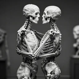 black and white photo of body worlds hugging