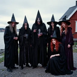 dramatic color photo of dadcore occult wizards and momcore witches on vacation in sweden by basil wolverton by robert crumb by william eggleston by annie leibovitz by chet zar, detailed and creepy, fujifilm velvia 5 0, color photography, sigma 2 8 mm