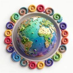 circular border with curly symmetrical designs colorful 3 d sphere, psychedelic, concept art, nature, fractals, depth of field, roots, fluid simulation in houdini, subsurface scattering, volumetric, natural muted tones, trending on artstation, rendered in octane, cgsociety