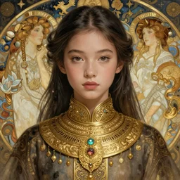 willow smith young ancient libu young girl, intricate, highly detailed, golden collar, artstation, digital illustration, orientalism, bouguereau, mucha, ruan jia, rutkowski